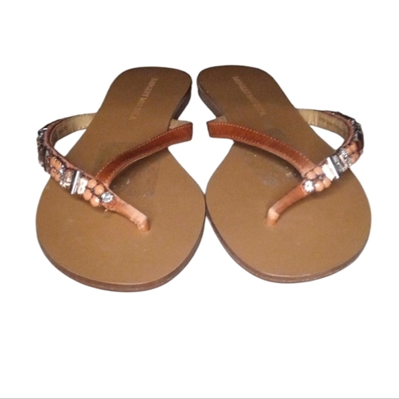 Badgley Mischka Kamryn Jewelled Summer Peach Thong Leather Sandals Size 8 - Picture 2 of 7